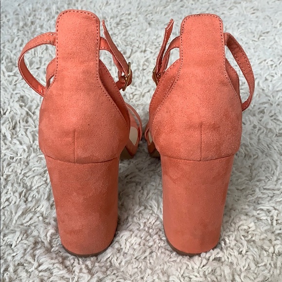 Coral suede strappy block heel sandals - Picture 3 of 6